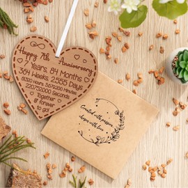Happy 7th Anniversary Gift for Couples 7th Wedding Anniversary Gifts for Him Her Wedding Present for Husband 7 Years Celebration Keepsake Wooden Heart Plaque for Wife Partner