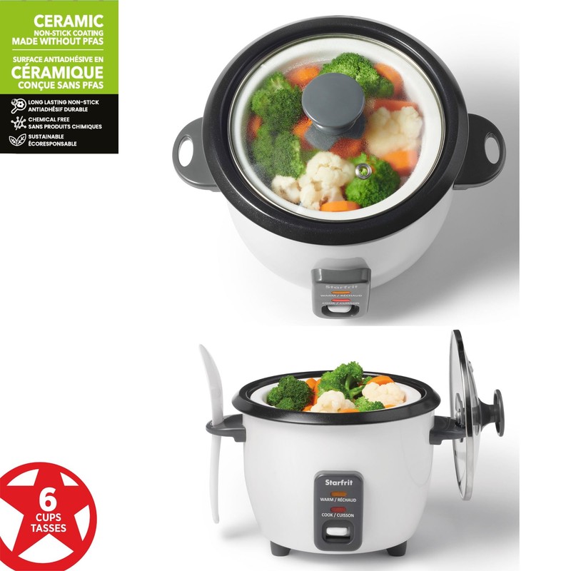 Starfrit Electric Rice Cooker - 6 Cups - Steamer Basket,