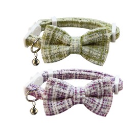 SuperBuddy Cat Collars Breakaway with Cute Bow Bell - 2 Pack Kitten Collar Plaid Cat Collar with Removable Bowtie Cat Collar for Cats Kittens…
