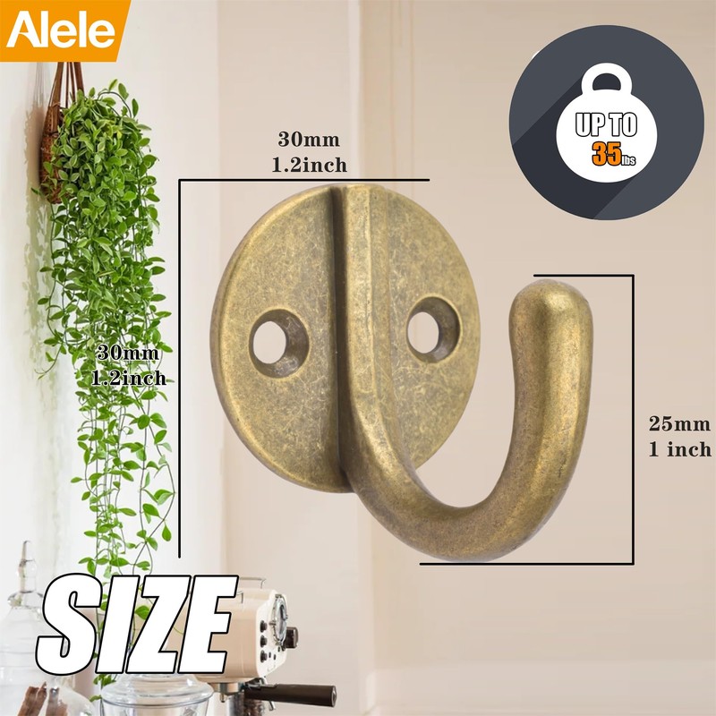 Alele Single Prong Hook Hanger,Robe Towel Hooks,Zinc Die Cast, Set