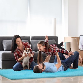 12 Pcs Plush Interlocking Carpet Tiles，Non-Toxic Foam Carpet Tiles for Toddler Baby，Machine-Washable，Anti-Slip，EVA Foam Interlocking Tiles for Floor, Nursery, Playroom, Blue