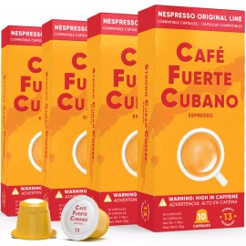 Cafe Fuerte Cubano, Espresso Pods, Nespresso Original Line Compatible Capsules  - 40 Count