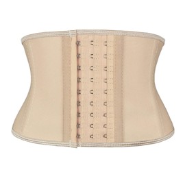 Atbuty Super Short Torso Waist Trainers Cincher Corset Tummy Shaper Slimming Latex Trimmer Girdle, Beige (7'' Short Torso, 9 Steel Bones), Small