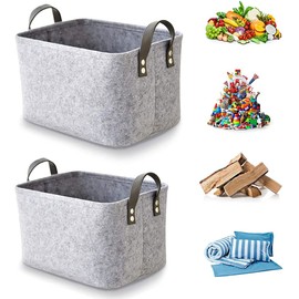 Qanye Pack of 2 Felt Baskets, Grey, Rectangular, Foldable Fabric Carry Basket, Large Felt Basket, 2 Specifications, Used to Store Dirty Clothes, Messy Items and Children's Toys, gray