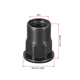 sourcing map M10 Rivet Nuts, Thread Half Hexagonal Carbon Steel Zinc-Plated Flat Head Threaded Insert Nut Black 20Pcs