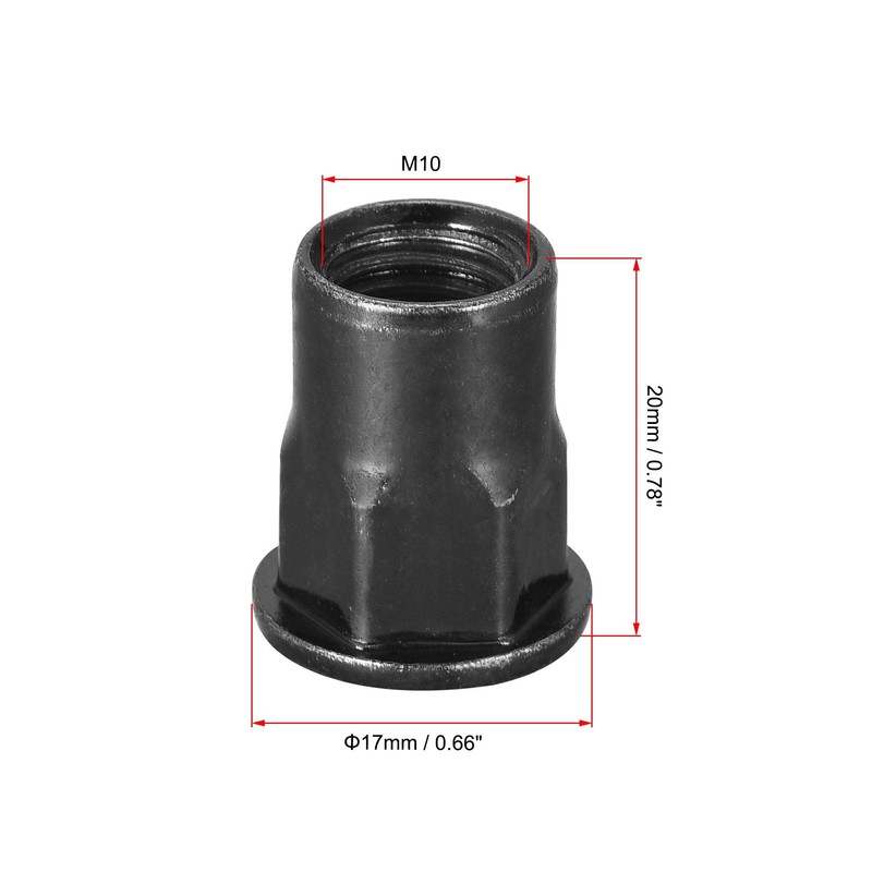 sourcing map M10 Rivet Nuts, Thread Half Hexagonal Carbon Steel