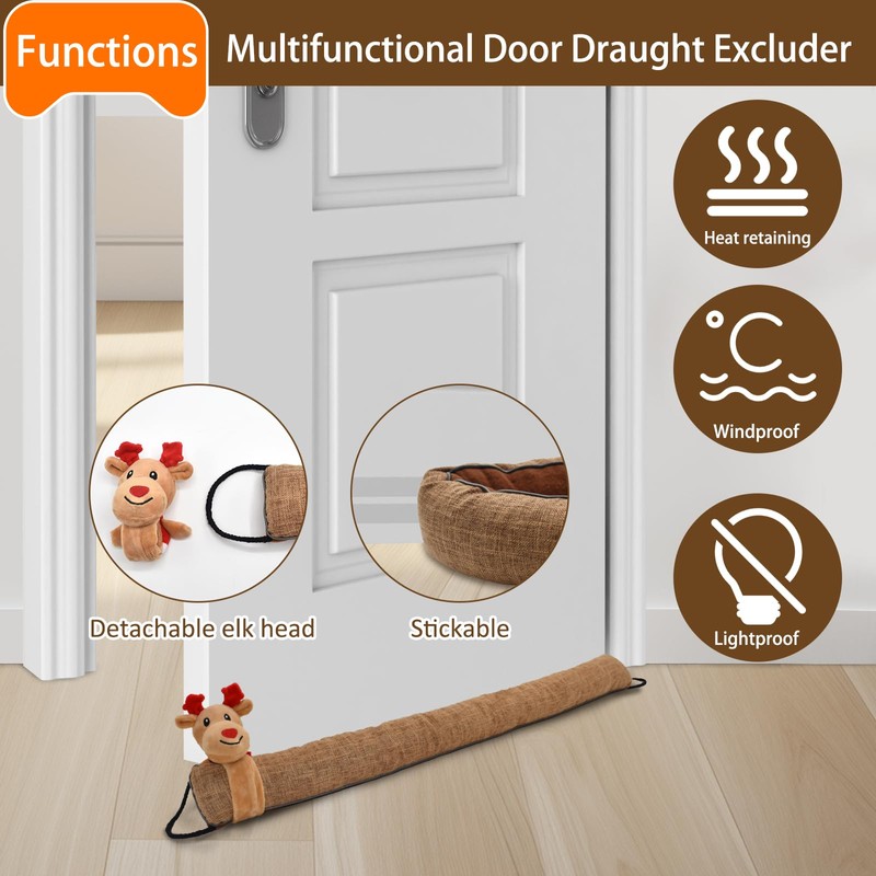 JNUYISW Draught Excluder, 91cm Elk Weighted Draft Excluder for Doors