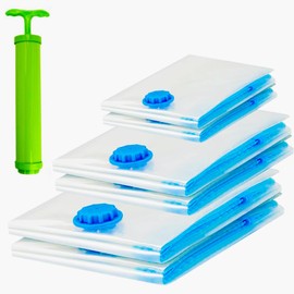 Vacuum Bags, Reusable Storage Bags, With Hand Pump, 6 PCS, Transparent, Double Zip Seal Reusable for Storage Coats Clothes Towels Bedding Duvet Blanket Curtains