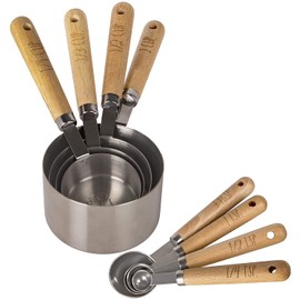 8 Piece Measuring Cups Set and Measuring Spoons Set-Nesting Kitchen Measuring Set, Liquid and Dry Measuring Cup Set (Wood)