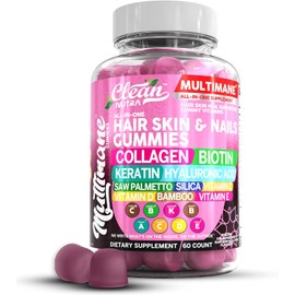 Clean Nutraceuticals Biotin Collagen Keratin Gummies | Hair Skin and Nails Vitamins for Women | Hyaluronic Acid Bamboo Vitamin A C D3 E Folate With Saw Palmetto Silica B3 B12 Vegan Gummy