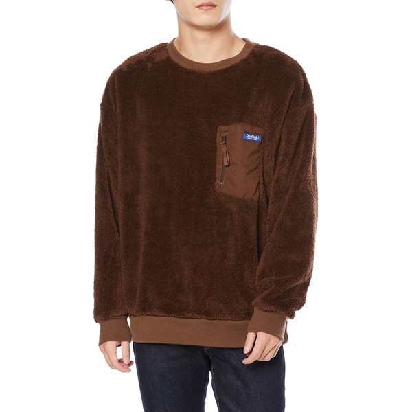 Penfield Fur Fleece Big Silhouette Sweatshirt T-Shirt, Nylon Pocket, Braun
