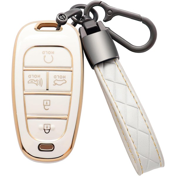 Costusn for Hyundai Key Fob Cover with Leather Keychain Soft