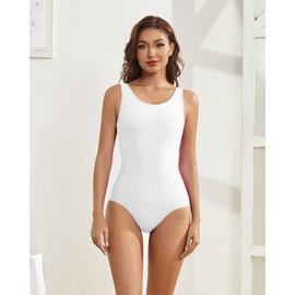 Aoylisey Women's Tank Ballet Dance Leotard One Piece Suit Gymnastics Sleeveless Bodysuit, White, XXXXX-Large