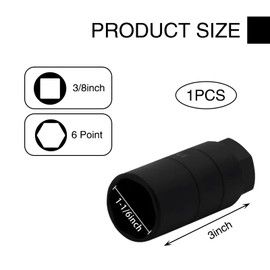 Jewkot 1 PC Automotive Oil Pressure Sensor Switch Sleeve, 3/8" Driver 45# Steel Hexagonal Design Anti-Slip Oil Pressure Sending Socket, Hub Anti-Theft Key Accessory, for Most Car Models (Black)