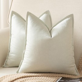YAERTUN Pack of 2 Decorative Linen Soild Cushion Covers Farmhouse Neutral Throw Pillow Cases for Chair Couch Sofa Bedroom Living Room Home Decor 16 x 16 Inch 40x40 cm Cream White