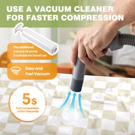 17Pack Vacuum Storage Bags, Vacuum Seal Bags for Clothing with Hand Pump, 3 Jumbo+4 Large+4 Medium+6 Small, 80% Space Saver Bags for Luggage,Comforters,Blankets, Home Travel Essentials(Khaki Check)