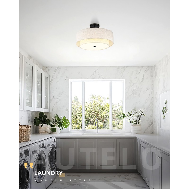 AUTELO Black Semi Flush Mount Ceiling Light, 3-Light 18" Flush