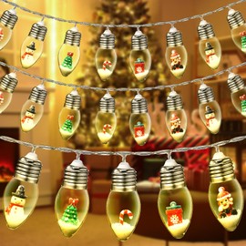 Aurelema Christmas Lights 13ft 20 LED Christmas Tree Snow Globe String Lights Vintage Bulbs with Cute Ornaments for Indoor Home Bedroom Party Xmas Decor Battery Operated (Warm White Light)