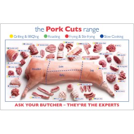 Unbranded PORK CUTS range Butcher Meat High Quality PLASTIC 17x11 Sign Pig Poster Placemat
