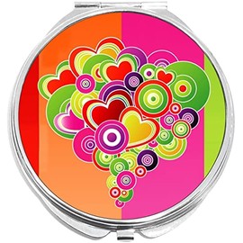 NewCharms Colorful Heart Circle Pop Compact with Mirrors - Perfect Pocket and Purse Size Folding Mirror for Applying Make Up Anywhere