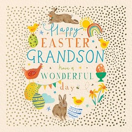 Happy Easter Grandson Eggscellent Bunnies Artistic Easter Greeting Card EIIA0209