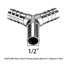 ANPTGHT 1/2" Hose Barb Fitting Equal Barbed Y Shaped 3 Way Wye Stainless Steel Tubing Joint Splicer Mender Adapter Union for Tubing Pipe Household Fuel Gas Liquid Air (2 Pcs with 6pcs Hose Clamps)