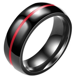 8MM Classical Black Stainless Steel Ring Plain Wedding Band (Black Red, 8)