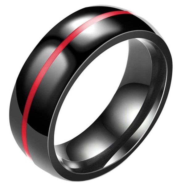 8MM Classical Black Stainless Steel Ring Plain Wedding Band (Black