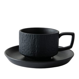 JinGlory Rock Texture Embossed Ceramic Coffee Set Tea Set,Cappuccino Espresso,Novelty Ceramic cup and Saucer for Friends/Women/Men/Mother/Father,6 oz,Black