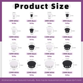 Swpeet 208Pcs 8 Sizes Black + White Plastic Hole Plugs Assortment Kit