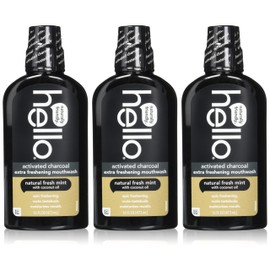 hello Hello Activated Charcoal Extra Freshening Mouthwash, Natural Fresh Mint and Coconut Oil, Fluoride Free, Alcohol Free, Vegan, SLS Free and Gluten Free, 16 Fl Oz (Pack of 3)