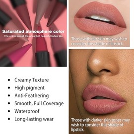 Juego de lápiz labial y delineador de labios evpct Rosa Cálido Gradiente Mate para Mujeres Mayores de Larga Duración Impermeable, Lápiz labial Nude Ro
