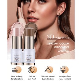 Joyeee 3Pcs Cream Contour Stick Set with Brush, Contour Bronzer Stick Blush Stick Highlighter Stick, Waterproof Long Lasting Blendable, Professional Makeup Kit for All Skin