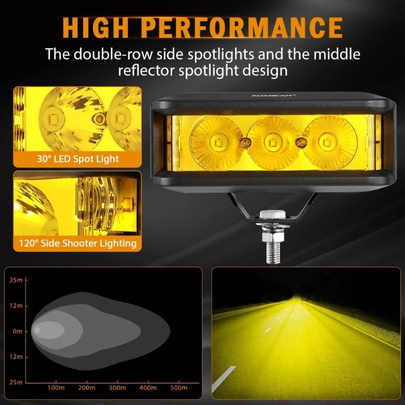 AUXBEAM 5" LED Light Bar Pods Offroad Driving Fog Amber