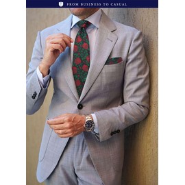 HISDERN HTP-02S Paisley Pattern Necktie Chief Set, Men's, Business, Wedding, After-party, Party, Gift, 29 Patterns, 08 red/green (floral pattern)