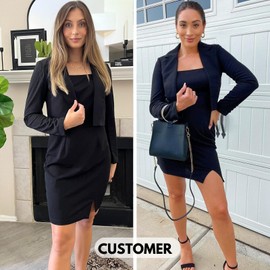 EXLURA Women's Long Sleeve Blazer Jacket Suit Sets with Split Mini Dress Work Business Office Two Piece Outfits, Black, Large