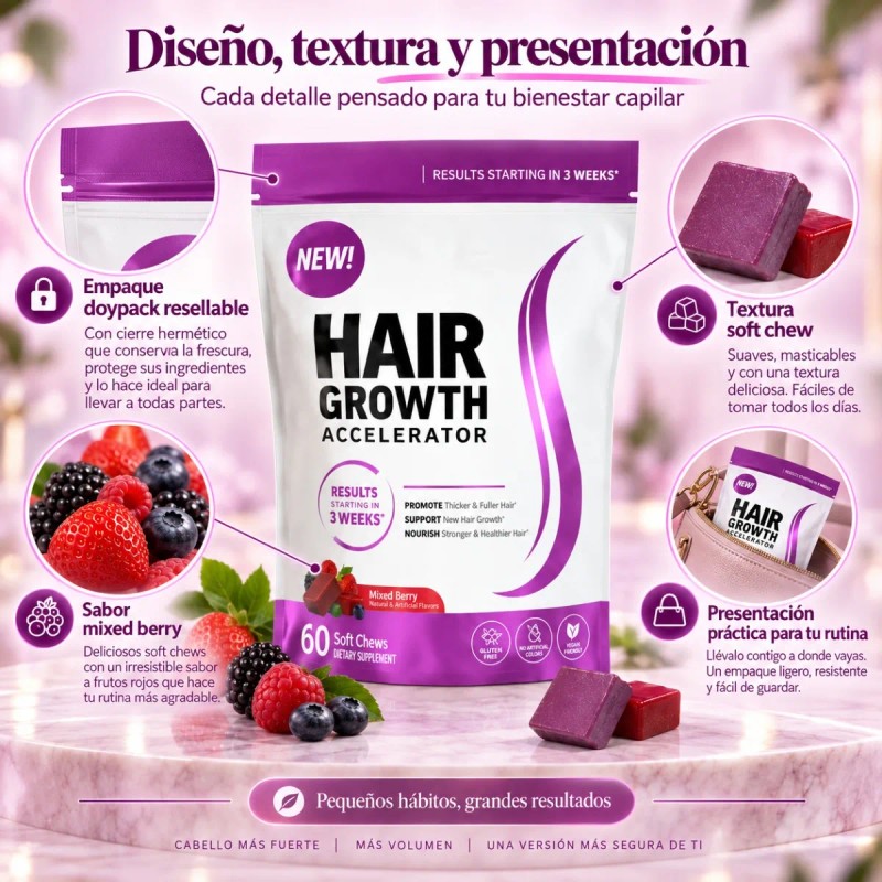 Hair Growth Accelerator Frutos Rojos 60 Masticables