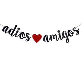 Adios Amigos Black Glitter Banner, Farewell/Goodbye/Job Change/Going Away/Retirement Party Decorations.(Pre-Strung)