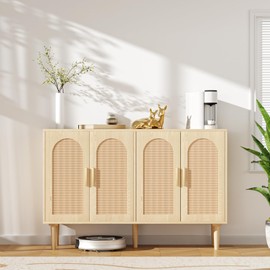 FONTOI Sideboard Cabinet with Rattan Doors, Kitchen Buffet Cabinet with Storage, Modern Farmhouse Large Accent Cabinet Credenza for Entryway Dining Room, Natural