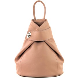 Modamoda de Women's Leather Backpack Bag, Italian, T179 - Beige -
