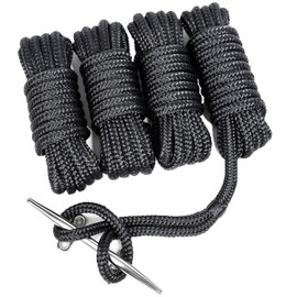 TUNORD 1/2” x 15' Marine-Grade Double-Braided Dock Line with 12” Eyelet.Hi-Performance Boat Rope Mooring Rope Dock Line (4 Pack, Black)
