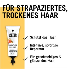 Gliss SOS Intensive Treatment Total Repair (15 x 15 ml), Hair Treatment with Keratin for Intensive Repair and Care, Works After 1 Minute Exposure Time