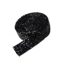 1Yard*2cm Rhinestone Trim Sparkling Crystal Rhinestone Hotfix Applique Bling Chain Banding Belt for DIY Wedding Dress Embellishment Phone Wall Car Computer Bag Decor (Black)