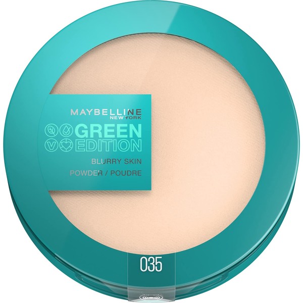 Maybelline New York Mattifying Powder, Moisturising with Pore Refining Effect, Vegan Formula with Natural Ingredients, Green Edition Blurry Skin Powder No. 35, Pack of 1