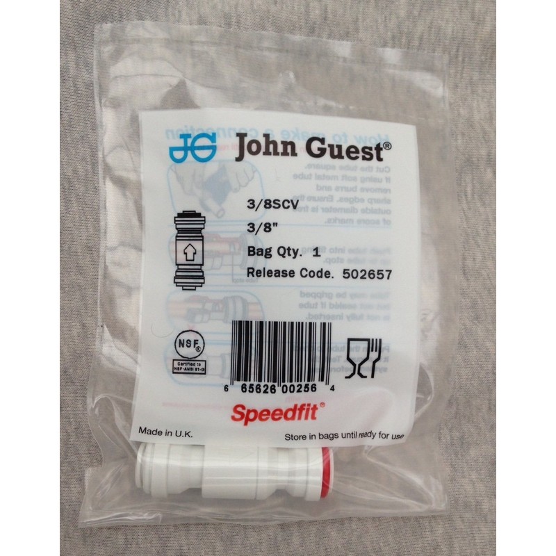 John Guest 3/8" One Way Check Valve RO Reverse Osmosis