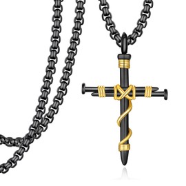 Cross Necklace for Men 925 Sterling Silver Nail Cross Necklace for Men Jesus Cross Pendant Christian Gifts for Men Women (Black Gold)