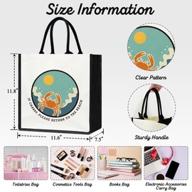 Summer Beach Aesthetic Tote Bag, Crab Canvas Tote Bag for Women, Vacation Beach Gifts for Women Sister Ladies Mother Daughter Friends Reusable Grocery Handbag for Shopping Trip Beach Bags -18