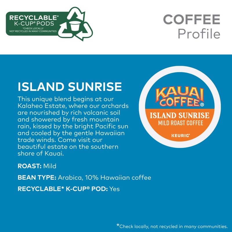 Kauai Coffee Island Sunrise Mild Roast - Compatible with Keurig