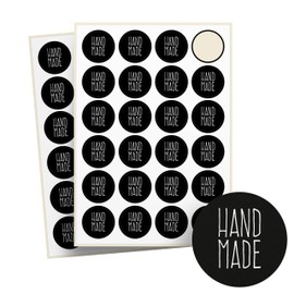 Handmade with Love Stickers, Pack of 48 on Sheet, Recycled Paper, Round, Diameter 4 cm, as Stickers or Labels for Wedding, Christmas, Handmade, Jams, Candles, Black Handmade