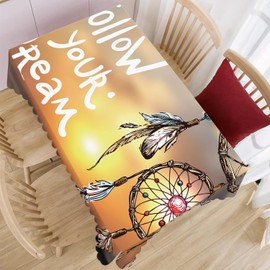 Beabes Dream Catcher Tablecloth for Rectangle Tables Follow Your Dream Picnic Table Cover Indoor and Outdoor Table Cloth Camping Tablecloths for Dinner Kitchen 52"X70", 4-6 Seats